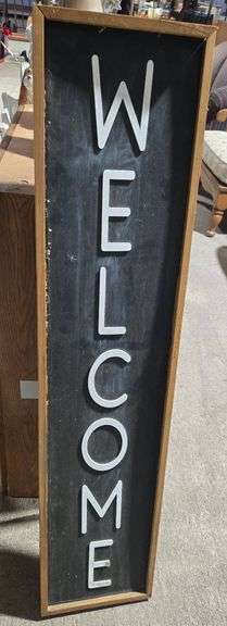Vertical Welcome Sign with Wooden Frame 22″ x 7″