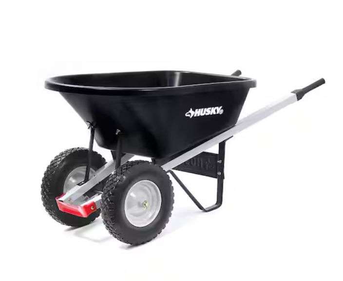 Husky 6 cu. ft. Dual-Wheel, Poly Wheelbarrow with 8 in. Flat-Free Tires
