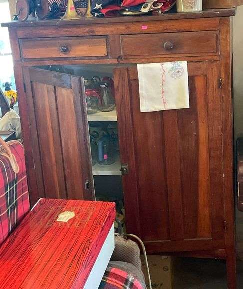 Tall Storage Cabinet with Two Drawers and Paneled Doors 38”x17.5”x55”