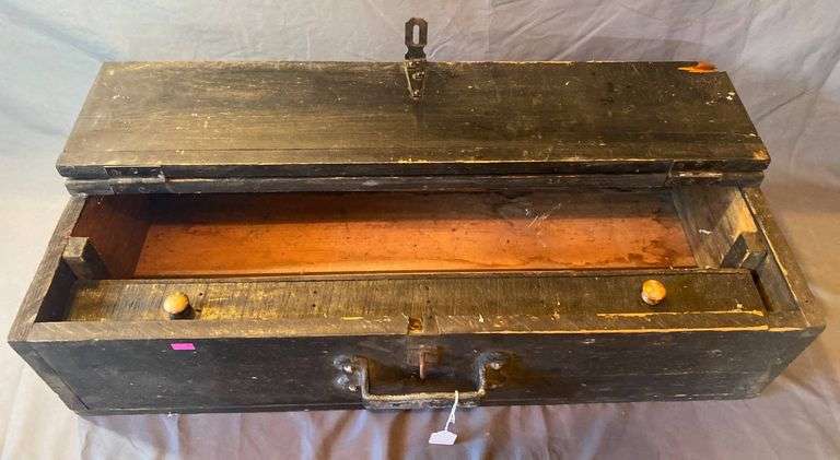 Black Hinged Wood Drawer with Metal Handle and Interior Tray 31x13x8″