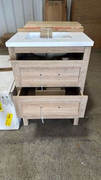 Home Decorators Collection
Autumn 24 in. Single Sink Weathered Tan Bath Vanity with White Engineered Stone Top