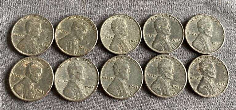 10- Steel Wheat Pennies, 1943