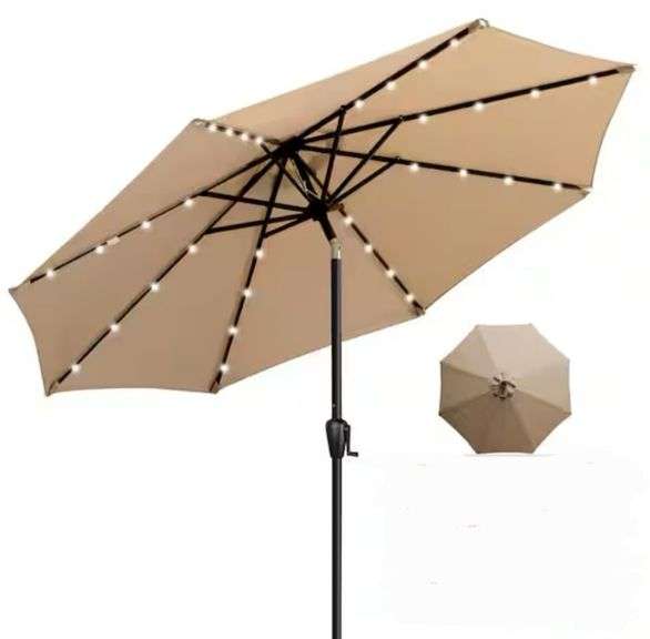 Sun-Ray
9 ft. Steel Market Solar Lighted 8-Rib Round Patio Umbrella in Taupe