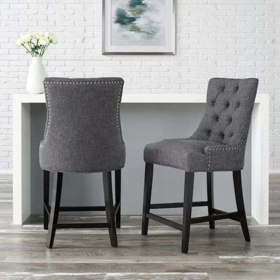 StyleWell
Bakerford Charcoal Gray Upholstered Counter Stool with Tufted Back (Set of 2)