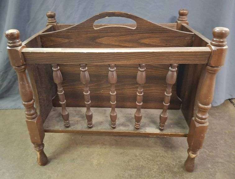 Wood Spindle-Sided Magazine Rack with Handle - Metzger Property ...