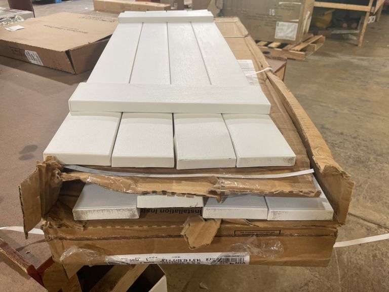 2- Ply Gem
15 in. x 43 in. Polypropylene 4-Board Closed Board and Batten Shutters Pair in White 2Pk, One board is Bent