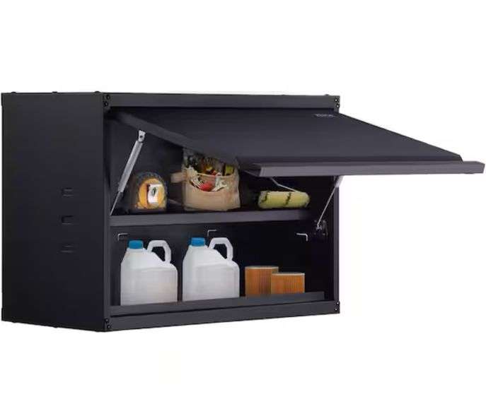 Wall-Mounted Metal Storage Cabinet in Black 2 Shelves Steel Wall Mounted Garage Cabinet 30.3 in. x 12.5 in. x19.7 in.