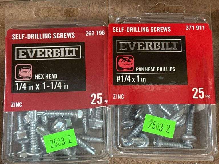 2 - Everbilt Self Drilling Screws Hex Head- 1/4” x 1-1/4” - 25pk