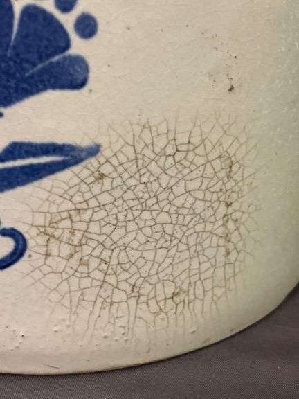 Stoneware Crock with Blue Floral Motif, 7 1/2×7 1/2 Inches
