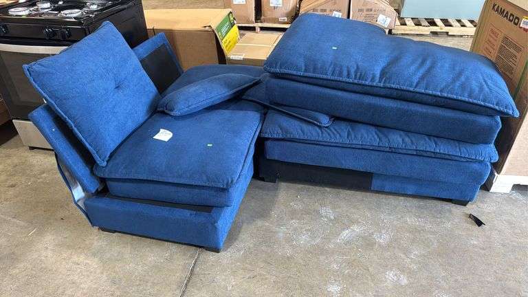 Navy sofa missing back cushion sold as is