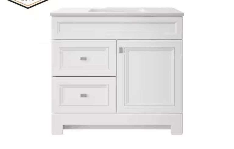 Home Decorators Collection
Sedgewood 36.5 in. W x 18.75 in. D x 34.375 in. H Single Sink Bath Vanity in White with Arctic Solid Surface Top