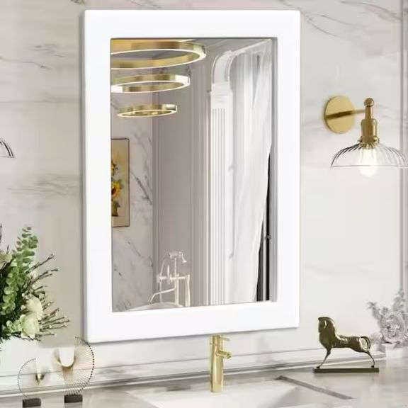 LuxHomez
24 in. W x 32 in. H Classic White Rectangular Wood Frame Bathroom Vanity Wall Mirror / Full Body Mirror