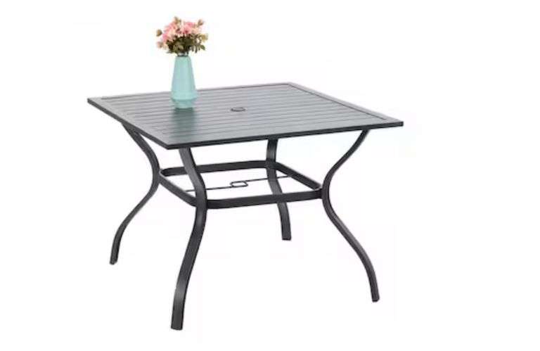 PHI VILLA Square Outdoor Dining Table 37-in W x 37-in L Umbrella Hole