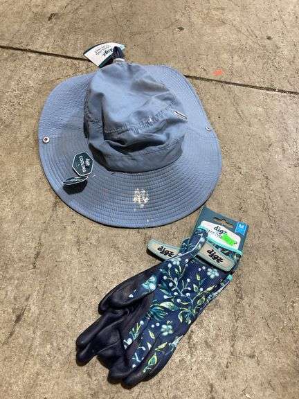 Garden hat and gloves-hat has stain
