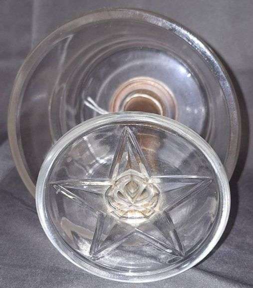 Glass Butter Press with Wood Handle and Star Motif