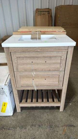 Home Decorators Collection
Autumn 24 in. Single Sink Weathered Tan Bath Vanity with White Engineered Stone Top