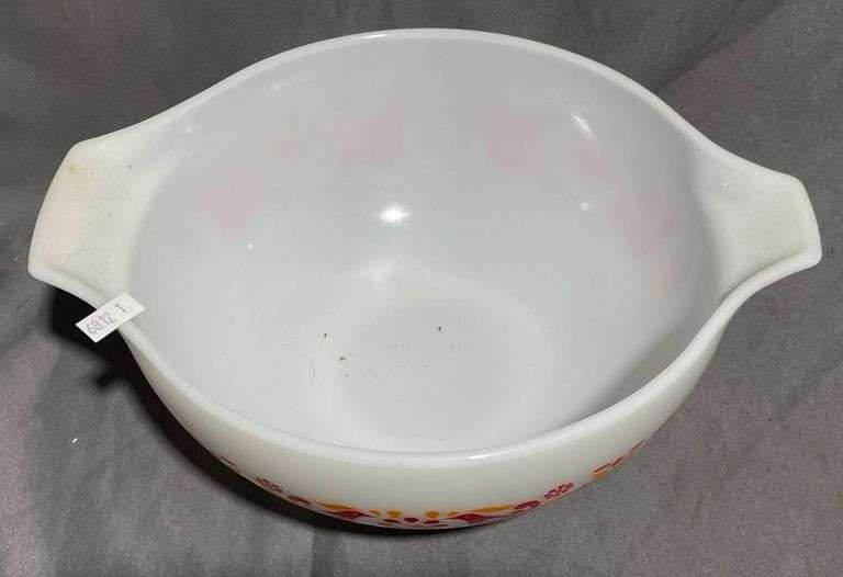 Pyrex 443 Mixing Bowl with Red and Orange Floral Bird Design 2.5 Quart