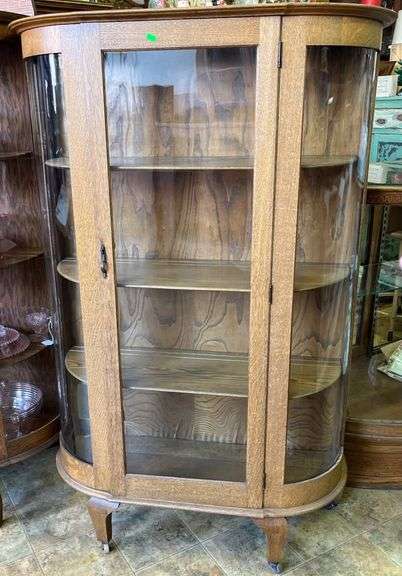 Display Cabinet with Curved Glass Panels and Shelves, 38x14x58