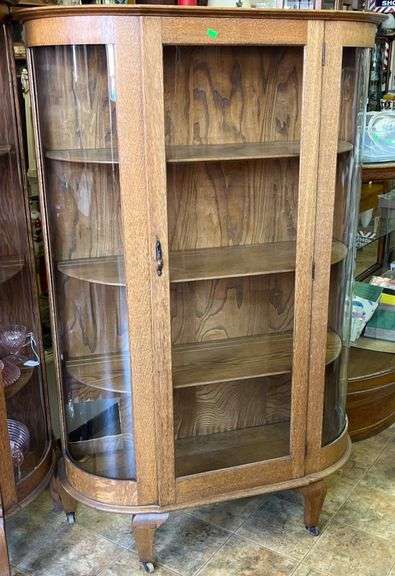 Display Cabinet with Curved Glass Panels and Shelves, 38x14x58