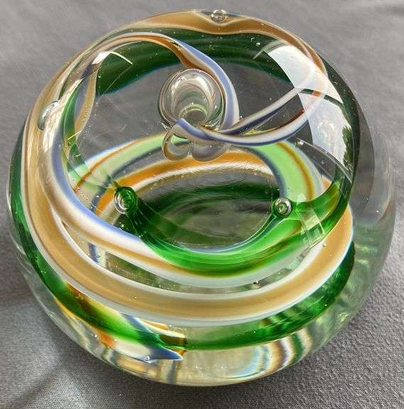 2001 John Hammon Miller Gold, Green, Blue and White Paper Weight