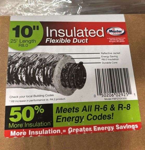 Master Flow 10 in. x 25 ft. Insulated Flexible Duct R8 Silver Jacket