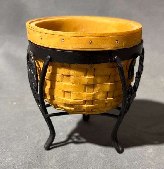 Basket Planter with Metal Stand and Pressed Glass Top Hat