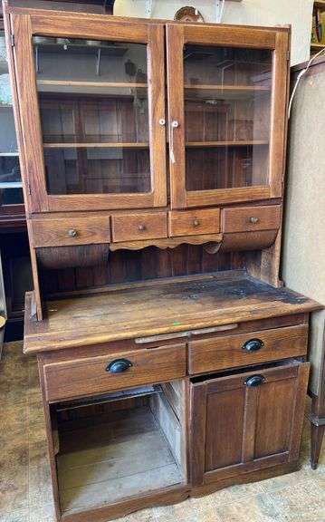 Two-Piece Stepback Hutch with Glass Doors and Multiple Drawers 43x23x71.5″