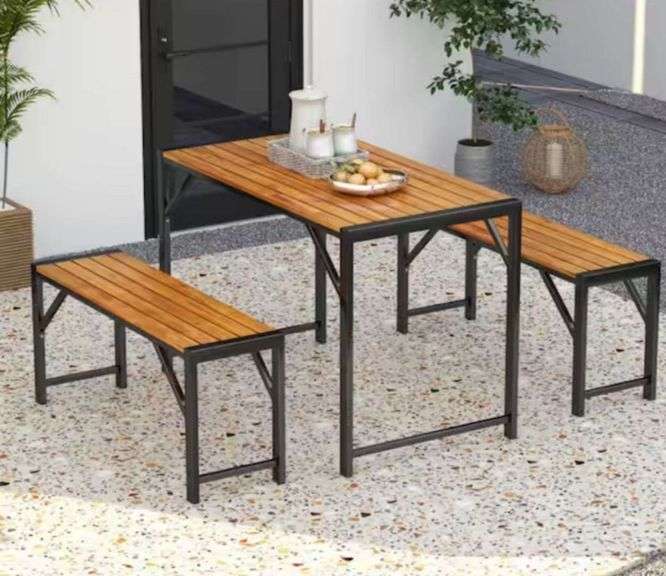 Kadehome 3-Piece Wood Outdoor Dining Set with Picnic Table and 2 Benches comes in 2 boxes