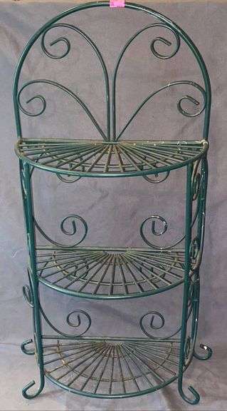 Green Metal 3-Tier Shelf with Scrollwork Design, 13”Wx24”H