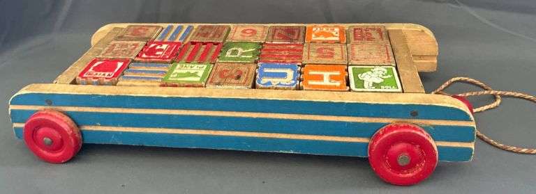 Pull Toy with Red Wheels and Wooden Alphabet Blocks
