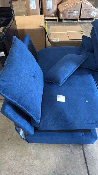 Navy sofa missing back cushion sold as is