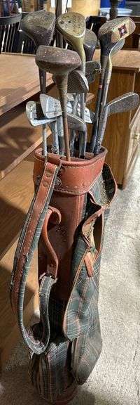Leather Golf Bag with Golf Clubs