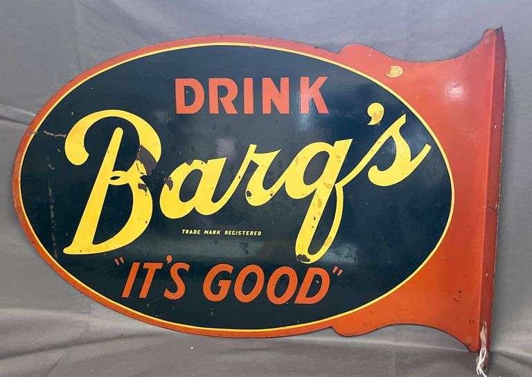 Double-Sided Drink Barq’s Root Beer “It’s Good” Advertising Sign, 22×14