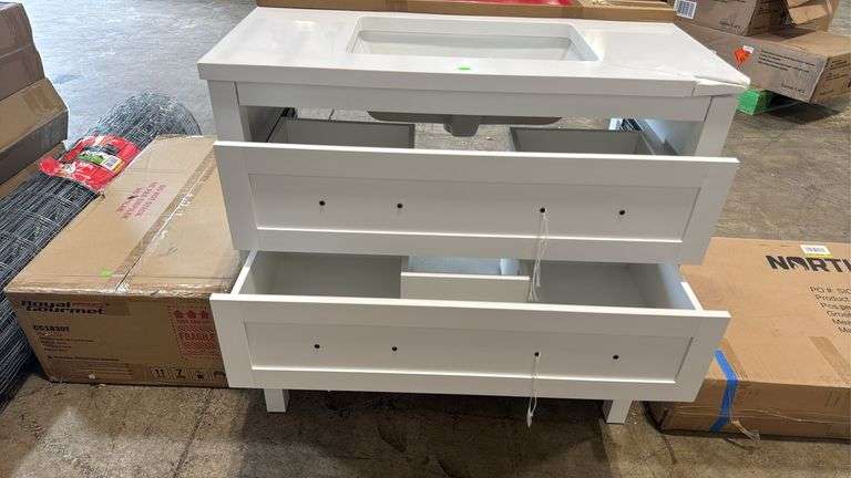 36” vanity in white with damaged top