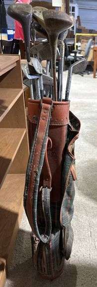 Leather Golf Bag with Golf Clubs