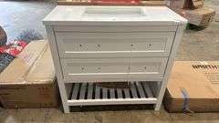 36” vanity in white with damaged top