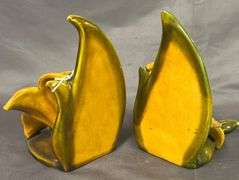 Royal Haeger Floral Bookends with Green and Yellow Glaze – has some chips