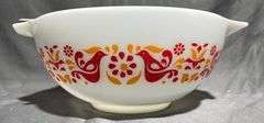 Pyrex 443 Mixing Bowl with Red and Orange Floral Bird Design 2.5 Quart