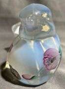 Fenton Art Glass Blue Bird Figurine With Floral Design