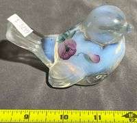 Fenton Art Glass Blue Bird Figurine With Floral Design