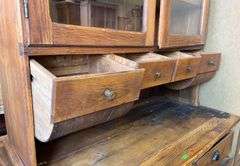 Two-Piece Stepback Hutch with Glass Doors and Multiple Drawers 43x23x71.5″