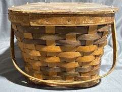 Lidded Basket With Hinged Top and Dual Handles