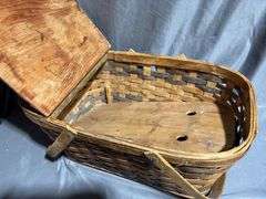 Lidded Basket With Hinged Top and Dual Handles