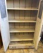 Two-Door Pie Safe with Metal Panels and Single Drawer 37x12x58″