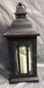 Metal Lantern with Glass Panels and Battery-Operated Candle 14″H