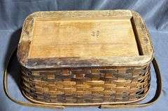 Lidded Basket With Hinged Top and Dual Handles