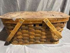 Lidded Basket With Hinged Top and Dual Handles