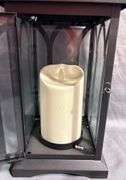 Metal Lantern with Glass Panels and Battery-Operated Candle 14″H