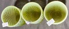 Three Vaseline Glass Hobnail Tumblers
