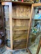 Display Cabinet with Curved Glass Panels and Shelves, 38x14x58